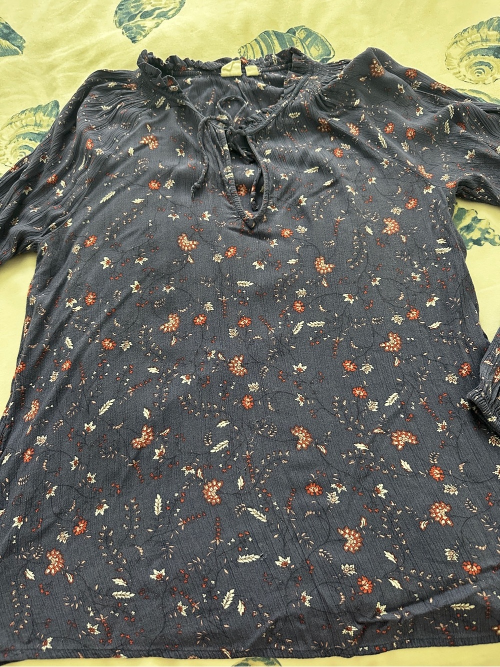 GAP Blue Floral Tie-Neck Blouse Top